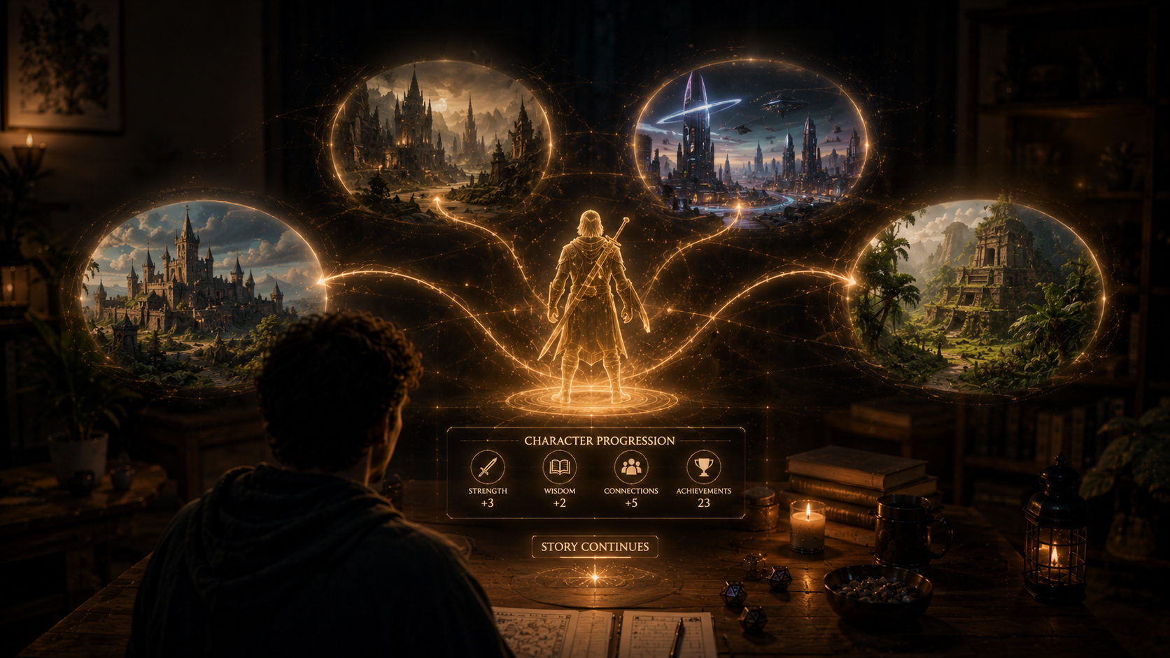 Character progression across multiple worlds